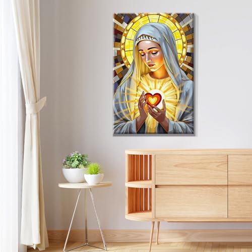 JOOZ 5D Virgin Mary Paint by Numbers Kit for Adults with Frame, 8x12 Inch