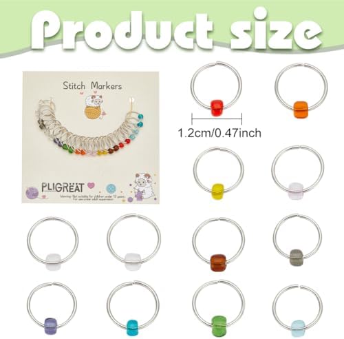 PLIGREAT 24 Pcs Colorful Glass Seed Beads Crochet Stitch Marker Rings Set Removable Knitting Locking Marker Loop Gifts for Mom Woman DIY Crafts Earing Jewelry Making Accessory Tailors Shop Supplies