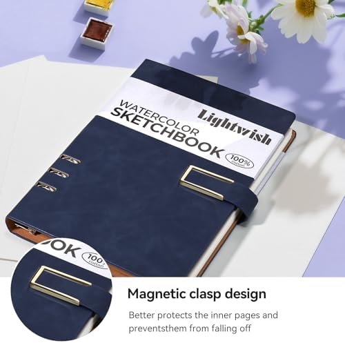 Lightwish Watercolor Sketchbook,100% Cotton Acid Free Watercolor Journal,600gsm Cold Press Watercolor Paper for Artists,Adults,Students,12 Sheets,5.8 * 8.2 Inches Paper
