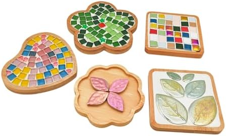 4PCS Mosaic Bamboo Coasters for Crafts, Blank Base Trays, Drinking Cup Coaster, Plant Coaster, Art Plate,DIY Mosaic Supplies (Eight-Petal)