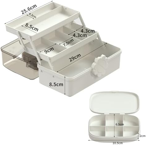 Covetree Hair Accessories Organizer with Handle, Lockable Three-Layer Multipurpose Art Supplies Storage Box and Plastic Jewelry Box, Sewing Organizer (White)