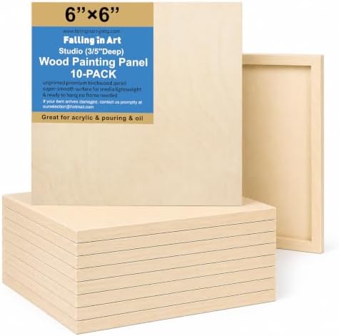 Falling in Art 10 Pack 6x6 Unfinished Birch Wood Panels Kit for Painting