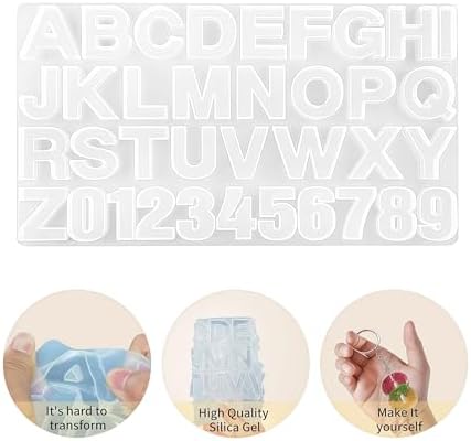 Silicone Alphabet Letter Molds, Resin Epoxy Casting Mold with Numbers, DIY Craft Jewelry Making Pendant Charm Molds for Keychain Necklace (1 Pack)