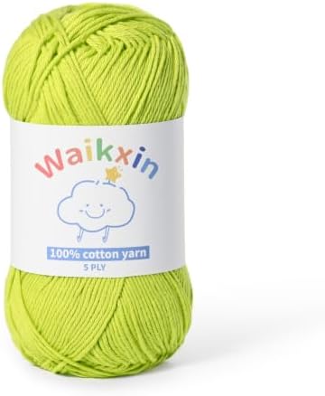 100% Cotton Yarn for Crocheting,Baby Yarn for Crocheting Soft,5 Ply Milk Cotton Yarn,#2 Sport Weight Cotton Yarn,3.52oz/262.4yds Amigurumi Yarn for Puzzle,Clothes&DIY Crafts.(Lime Green)