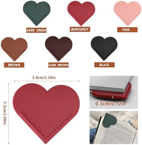 6 Pcs Leather Heart Bookmarks, Page Corner Bookmarks for Women