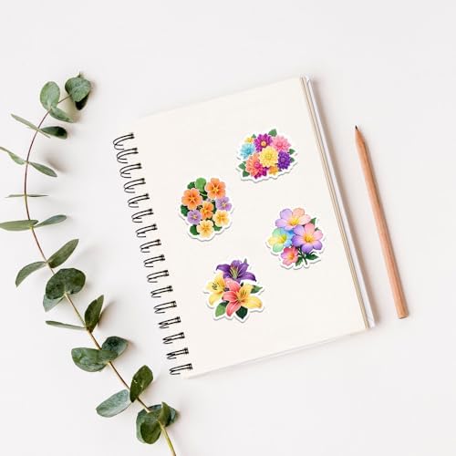 50 PCS Waterproof Colorful Floral Vinyl Stickers Pack