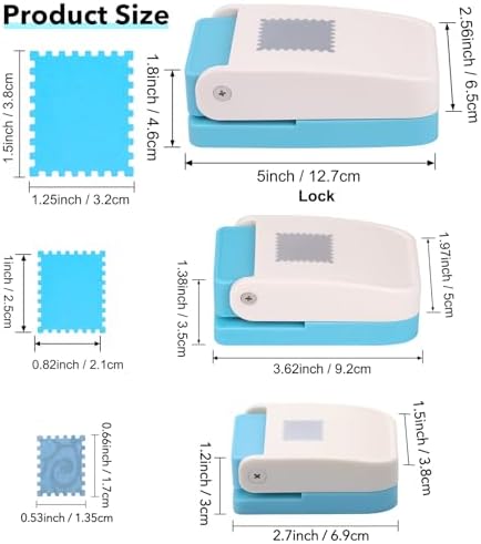 3Pcs Stamp Punch, Rectangle Postage Stamp Shape Punch, 1.5X1.25inch, 1X0.8inch, 0.66X0.53 inch Stamp Puncher, Lever Craft Hole Cutter Paper Punches for Crafting DIY Scrapbooking Card Making Journaling