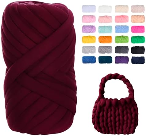 JeogYong Chunky Yarn for Hand Knitting, 0.55lb/10 Yards Arm Knitting Bulky Giant Tubular Yarn for Bags, Baskets, Pillows, Pet Nests, DIY Crafts (Wine Red)