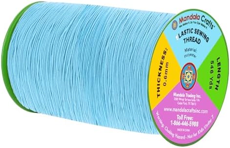 Mandala Crafts 0.6mm Sky Blue Shirring Elastic Thread for Sewing, 546 Yards