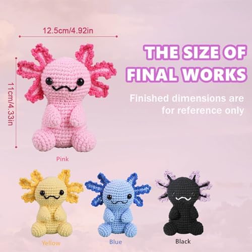Milaflora 4Pack Axolotl Crochet Kit for Beginners Adults, DIY Crochet Animal Kit with Step-by-Step Video Tutorials, Crocheting Kits for Starters, Beginner Crochet Kit for Adults