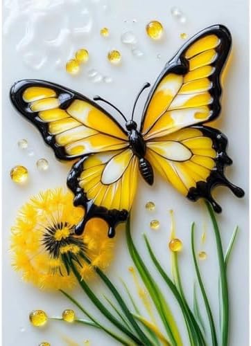 MVVMTOP Diamond Painting Kit for Adults 5D DIY Butterfly and Dandelions Full Drill Round Diamond Art Kits for Beginners Crystal Rhinestone Embroidery Painting Home Wall Decor Gift