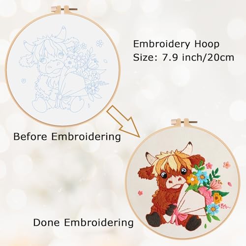 Nuberlic Highland Cow Embroidery Kit for Beginners