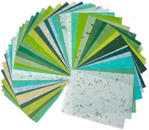 A5 50 Sheets Natural Fiber Mulberry Tree Mulberry Paper Sheets Art Tissue Washi Paper Design Craft Art Origami Suppliers Card Making 8.3" x 5.8". (Green Leaves,Banana Bark, etc.,,, A5)
