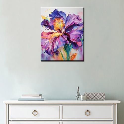 Aihonmin Iris Flower Paint by Number for Adult and Kids Beginner,Floral Canvas Oil Painting Kit Digital Painting,Modern Style Watercolor Home Decoration,(Without Frame