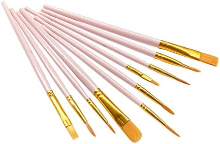 1 Pack Paint Brushes Set, 10 Pcs Nylon Hair Painting Brushes for Watercolor, Oil, Acrylic Paint, Pink