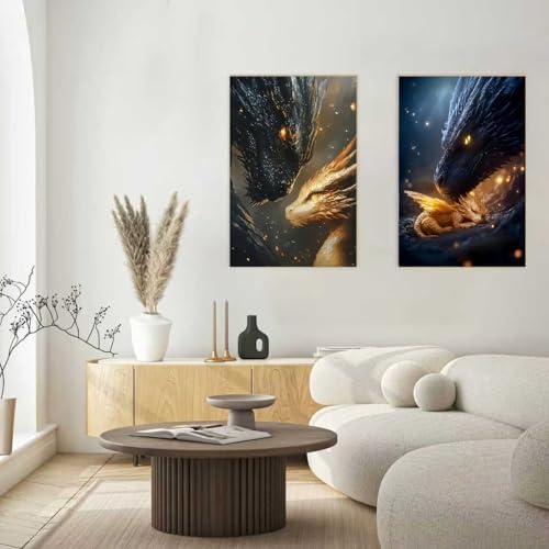 KYOQFVN 2 Pack Dragon Paint by Numbers Kit for Adults Beginner with Framed, Dragon Paint by Number Kits for Adults Beginner, DIY Painting by Number Kits for Home Wall Decor 8x12inch