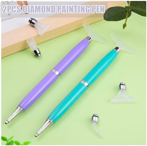 benote Diamond Art Pen Tools, 2 Sets Ergonomic Diamond Art Accessories Pens Metal Screw Thread Multi Placer Tips, Round and Square Drill Pen for Nail DIY Craft