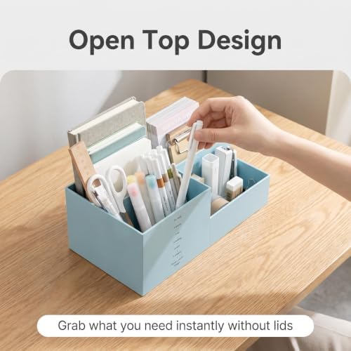 Jekelife Desk Organizer,3 Compartment Desktop Organizer, Multi-Functional Stationery Pen Holder for Office Supplies Blue