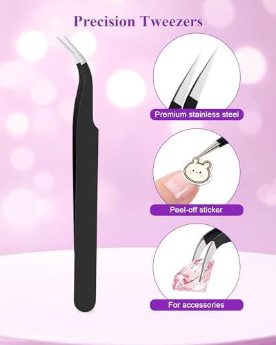 Rhinestone Picker Tool, Wax Pencil for Rhinestones Tool, Dual-ended DIY Nail Bedazzling Tools With 2 Extra Purple and 2 Extra White Replaceable Wax Head and 1 Tweezer(Purple and White)