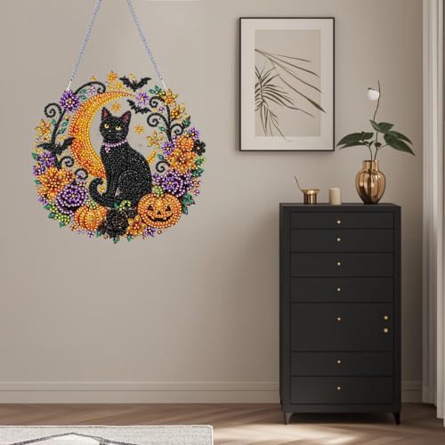 ARPADAMO Black Cat Diamond Art Kits for Adults, Acrylic Hanging Suncatcher