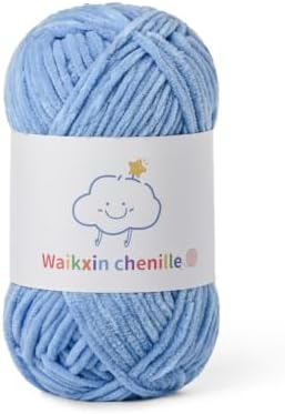 Skinny Chenille Yarn for Crocheting, 1.75 oz/ 109 yds Amigurumi Yarn&Baby Yarn for Crocheting Soft, Fluffy Fingering Weight Velvet Yarn for DIY Crafts&Baby Blankets.(Azure)