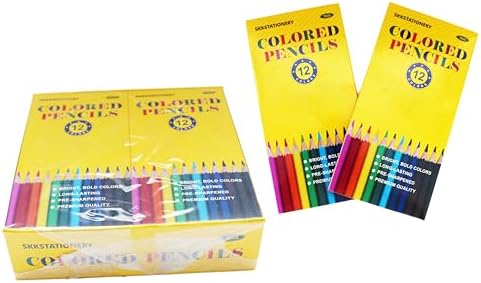 SKKSTATIONERY Colored Pencils, 144Pcs, 12 Colors | Pre-sharpened, Bulk Back to School Supplies, For Teachers, 12pcs/box
