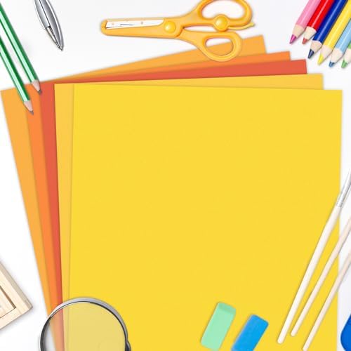 Whaline 50 Sheets 12 x 12 Inch Assorted Orange Yellow Card Stock Paper Fall Thanksgiving Scrapbook Craft Paper for Autumn Halloween Print DIY Art Making School Office Supplies, 65lb