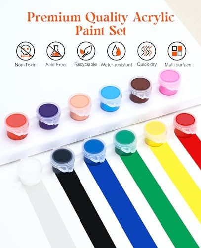 Yeeart 20 Pack Mini Acrylic Paint Set,12 Colors Acrylic Strips for Kids, 240 PCS Kids Paint Set Container Strips Storage, Craft Paint for Home Birthday Classroom Party Favors