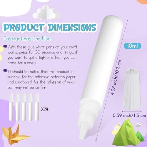 MotiMind 24 White Tacky Glue Pens Quick Dry, Mini Glue Bottles Bulk,White