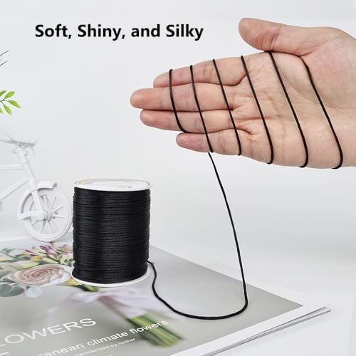 LUSTEMBER 330 Feet Satin Nylon String, 1 mm Silky Smooth Durable Nylon Cord for Jewelry Making, Bracelets, Beading, Necklaces, Macrame, Kumihimo, Rattail, and Chinese Knot Craft