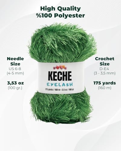 Eyelash Fun Fur Yarn - Premium Soft Crochet Yarn DIY Hand Knitting 100% Polyester 175 Yds 3.53 Oz - Green