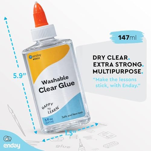 Enday Clear Glue 5oz (12 Pack) for Slime – Liquid Craft Adhesive, Dries Clear, Non-Toxic, Great for Kids Slime Making, Teacher Supplies, Classroom Must Haves, Art & Creative Activity
