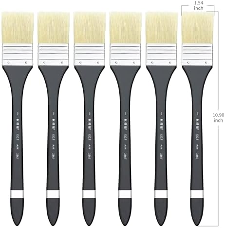 XDT#2365 Hake Artist Paint Brush 6 Piece Set #1.54in, Medium Stiff Hog Bristle Paint Brushes for Acrylic Painting, Acrylic Oil Watercolor