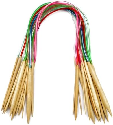 Mdoker 18 Pairs Bamboo Knitting Needles Set Circular Wooden Knitting Needles with Colorful Plastic Cable Size 2mm-10mm,Knitting Needle for DIY Craft(60cm/24inch)