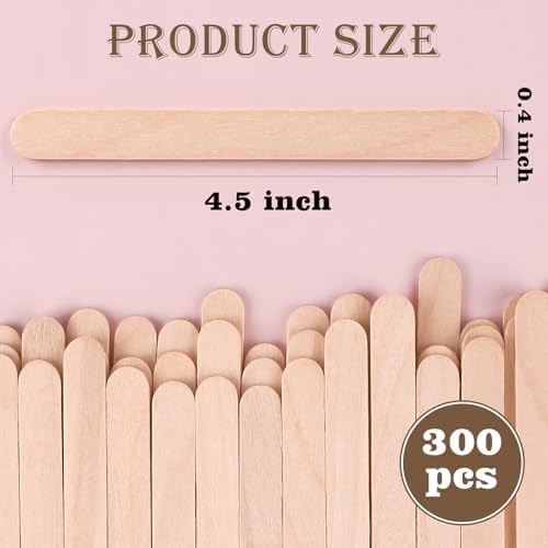 Sakolla 300 Pcs 4.5" Length Popsicle Wooden Sticks, Natural Birch Wood