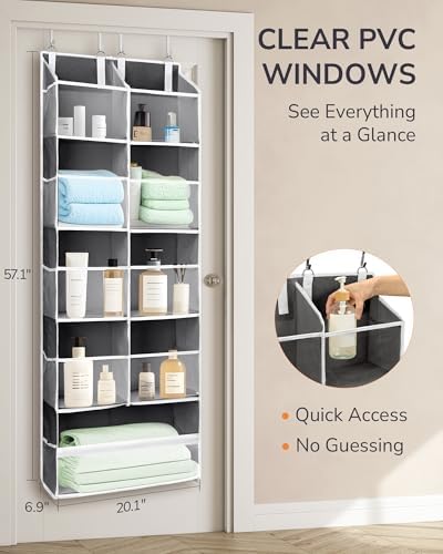 ULG Over the Door Organizer, 5-Tier Extra Large Hanging Storage with 10 Mesh Pockets, 100 lbs Capacity, Heavy Duty Door Organizer for Closet, Bedroom,Grey