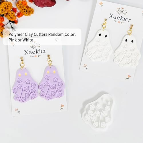 Xaekicr Halloween Ghost Polymer Clay Cutters with Floral Pattern – Cute Clay Earring Cutters Set for DIY Earrings – Polymer Clay Molds and Clay Tools for Halloween Jewelry Making