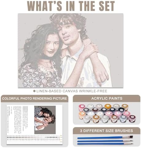CUSTOM STEWARD Custom Paint by Numbers Kit, DIY Personalized Canvas Painting Set with Acrylic Paints, 3 Brushes, Numbered Canvas, Home Decor, Gifts for Girlfriend Boyfriend Couples Valentines