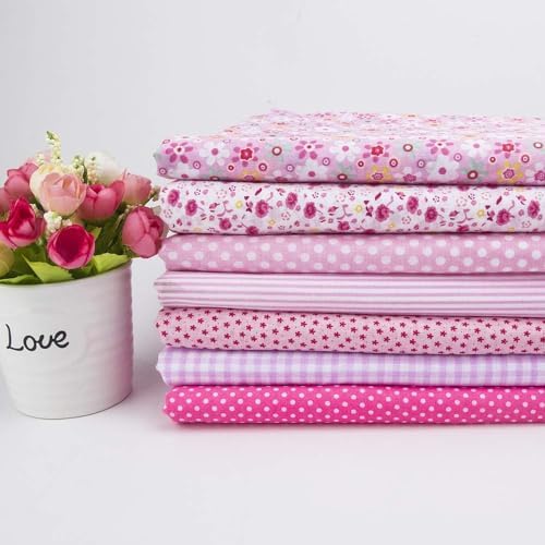 Cotton Fabric DIY Making Supplies Quilting Patchwork Fabric Fat Quarter Bundles DIY for Quilting Cotton Patchwork Cushions (All Pink, 20" x 20")