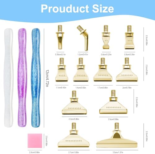 MuitoFeliz 24PCS DIY Diamond Art Pen Painting Tool Set - Metal Threaded Tip Accessories Gem Resin Dotting Pen Supplies Kit (Three Pen + 12 Tips + 9 Dotting Clay)