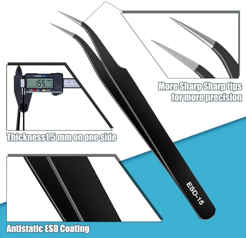 10Pcs Precision Tweezers Set, Upgraded Anti-Static Stainless Steel Tweezers with Storage Box, for Craft, Electronics, Jewelry-Making, Laboratory Work, Soldering, DIY