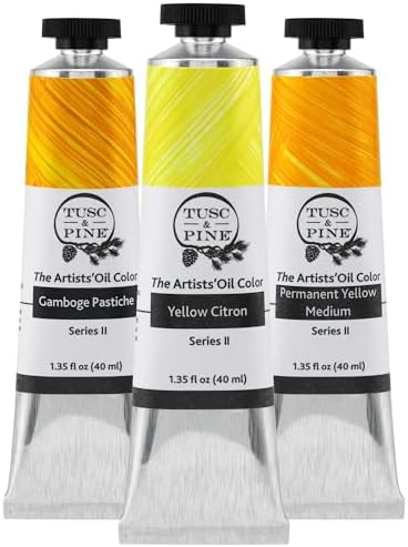 Tusc & Pine Artist Oil Paint - Yellows, Set of 3 40 ml, Non-Yellowing, Rich & Creamy Consistency, Maximum Pigment Load, Small Batch Milled Oil Paints Made in the USA for Professional Artists