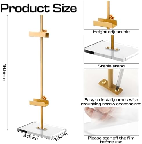 RattanView Adjustable Tabletop Easel Gold Picture Frame Holder Stand up to 16.5" H Metal Floating Picture Rack for Display Easel with Acrylic Base 16 x 5 Frame Holder Stand Table for Art Photo Signs