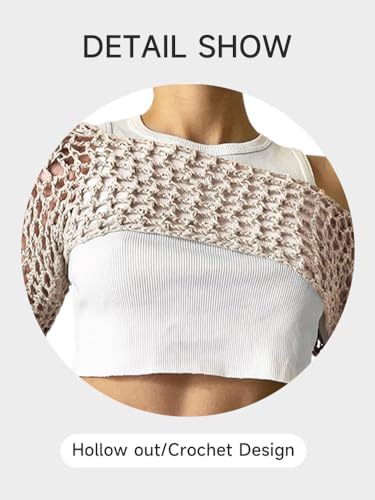KEOMUD Women Crochet Tops Y2K Hollow Knit Bolero Shrug