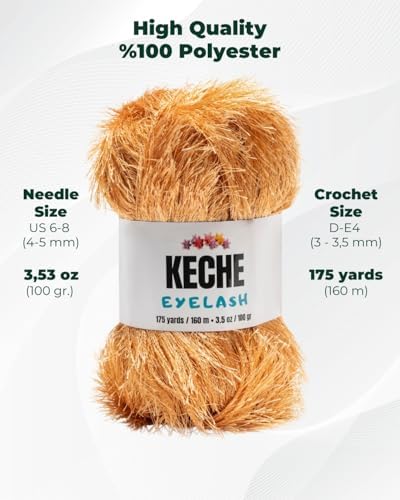 Eyelash Fun Fur Yarn - Premium Soft Crochet Yarn DIY Hand Knitting 100% Polyester 175 Yds 3.53 Oz - Camel