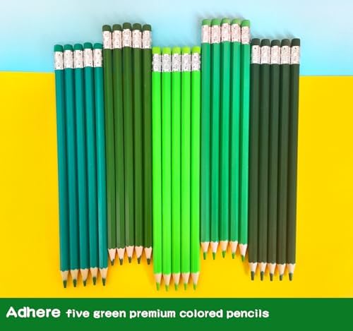 Adhere 25pcs Checking Pencils Erasable colored Pencils Pre-Sharpened #2 HB,for Checking Tests Grading,Map Coloring, editing Office Favors,including a Free sharpener. (Mixed Green)