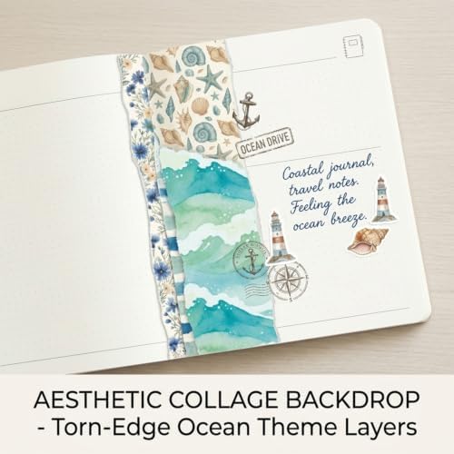 30 Sheets Coastal Beach Scrapbook Paper Supplies, Blue Ocean White Marine Life Decorative Collage Scrapbooking Paper Decoupage for DIY Crafting Project Junk Journals Card Making 7.9x5.5 Inch
