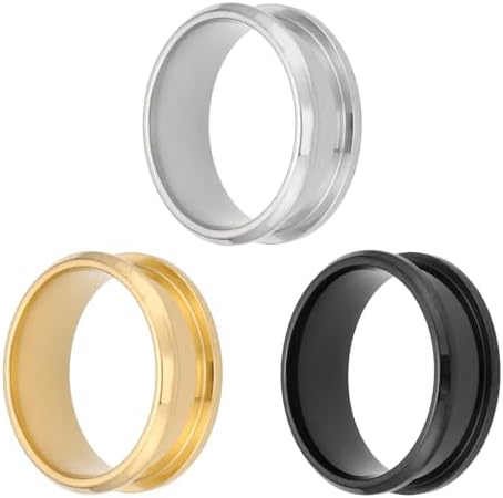 MECCANIXITY 3 Pcs Titanium Steel Ring Blank, 8mm Width Grooved Inlay Ring Blanks for Jewelry Making DIY Craft Supplies(Black/Gold/Silver, Size 8)