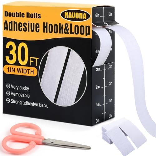 Navona 30Ft x 1 Inch Heavy Duty Hook and Loop Strips with Adhesive, White
