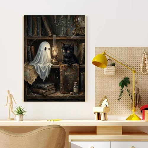 CRZMODE Halloween Paint by Numbers Kit for Adults, Ghost and Cat, 16x20inch